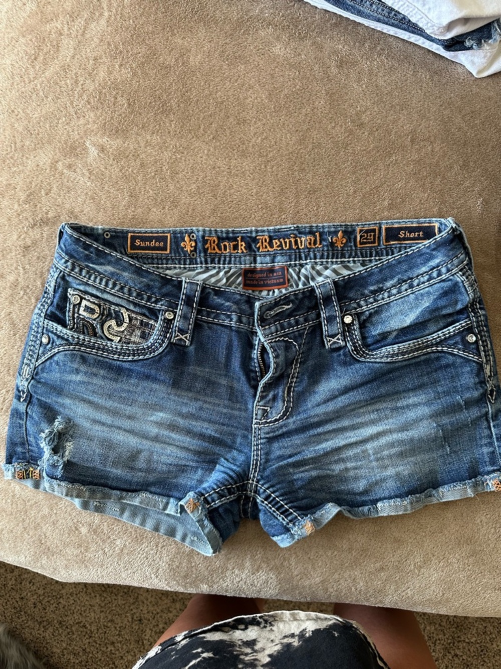 Rock Revival Sundee Distressed Medium Blue Denim Shorts
